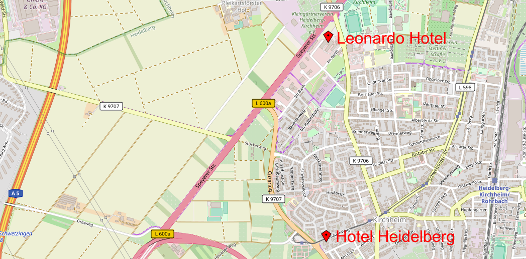 Lage der Hotels in Heidelberg